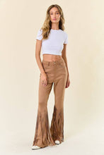Load image into Gallery viewer, TAN STUDDED FRINGED FAUX SUEDE PANTS - $66.00