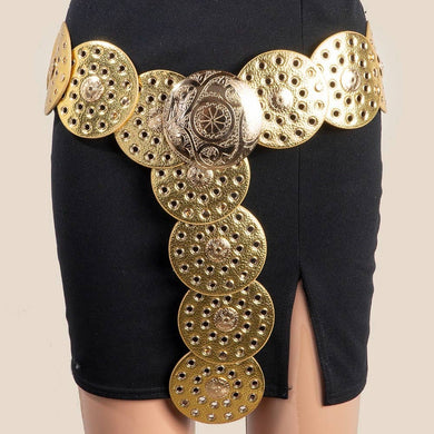 Faux Leather Grommet Disc Chain Belt - $29.99