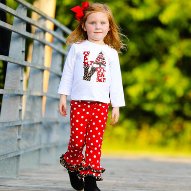 Girls Holiday LOVE Shirt Red Dot Pants Christmas Clothing: 7