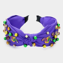 Load image into Gallery viewer, Mardi Gras Stone Fleur de Lis Knot Headband