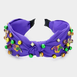 Mardi Gras Stone Fleur de Lis Knot Headband