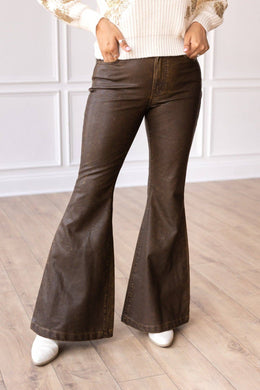 The Brandy Rustic Leather Bellbottoms: Brown / 10