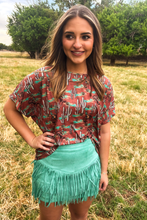 Load image into Gallery viewer, FORT WORTH FRINGE SKIRT TURQUOISE - $45.90
