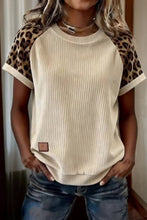 Load image into Gallery viewer, Ribbed Color Block Leopard Contrast Sleeve Loose Tee (S-XL) $26.99