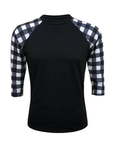 Plaid Raglan Black White Checkered with Transfer $26.99
