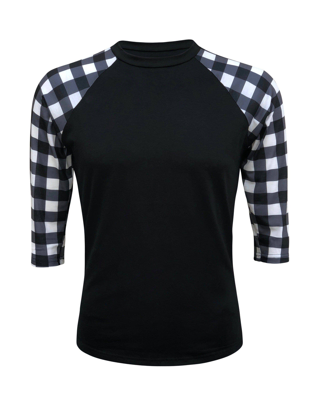 Plaid Raglan Black White Checkered with Transfer $26.99