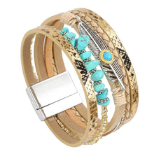 Load image into Gallery viewer, Metal Feather Charm Gravel Woven Leather Bracelet - BJ/LB