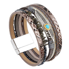 Load image into Gallery viewer, Metal Feather Charm Gravel Woven Leather Bracelet - BJ/LB