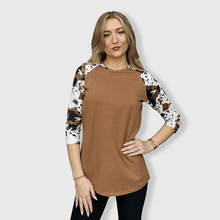 Load image into Gallery viewer, Cow Print Brown Top with Transfer $26.99