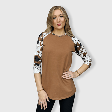 Cow Print Brown Top with Transfer $26.99