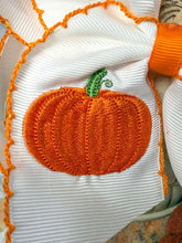 Load image into Gallery viewer, Pumpkin Embroidered Moonstitch Hair Bow | Clip or Headband