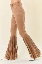 Load image into Gallery viewer, TAN STUDDED FRINGED FAUX SUEDE PANTS - $66.00