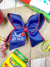 Load image into Gallery viewer, School Grade Embroidered Apple Moonstitch Bow