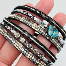 Load image into Gallery viewer, Abalone Shell Rhinestone Leather Bracelet - BJ/LB