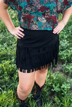 Load image into Gallery viewer, FORT WORTH FRINGE SKIRT BLACK - $45.90