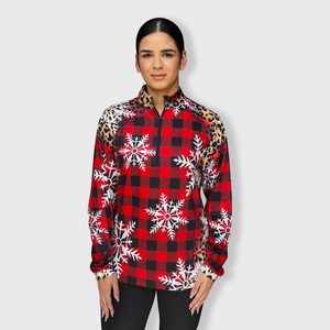 Cheetah Buffalo Plaid Snowflakes Quarter Zip Top - $20.00