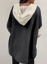 Load image into Gallery viewer, Women's Gray Colorblock Knit Sleeve Hooded Button Down Shirt - $33.00