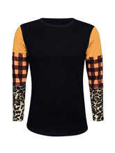 Load image into Gallery viewer, Color Block Cheetah Orange Plaid Top with Transfer $26.99