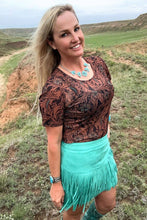 Load image into Gallery viewer, FORT WORTH FRINGE SKIRT TURQUOISE - $45.90