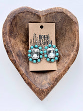 Load image into Gallery viewer, Western Style Rhinestone Turquoise Stone Dangle Earrings