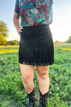 Load image into Gallery viewer, FORT WORTH FRINGE SKIRT BLACK - $45.90