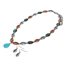 Load image into Gallery viewer, Tri-Color Western Necklace with Turquoise Teardrop Pendant
