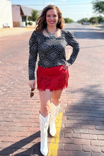 Load image into Gallery viewer, FORT WORTH FRINGE SKIRT RED $45.90