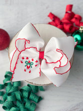 Load image into Gallery viewer, Candy Cane Embroidered Moonstitch Hair Bow $8.00