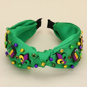 Mardi Gras Charm Stone Cluster Embellished Knot Headband