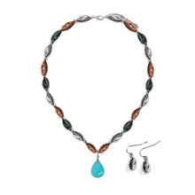 Load image into Gallery viewer, Tri-Color Western Necklace with Turquoise Teardrop Pendant