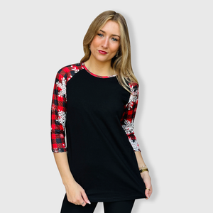 Buffalo Black Red Plaid Snowflakes Top - $26.99