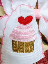 Load image into Gallery viewer, Cupcake Embroidered Moonstitch Hair Bow - $9.00