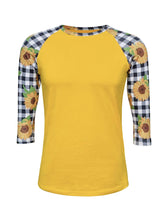 Load image into Gallery viewer, Sunflower Plaid Black White Top with Transfer -$26.99