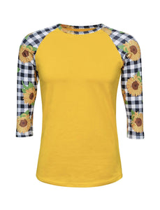 Sunflower Plaid Black White Top with Transfer -$26.99