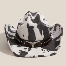 Load image into Gallery viewer, Western Bull Head Strap Cow Print Cowboy Hat - $28.99