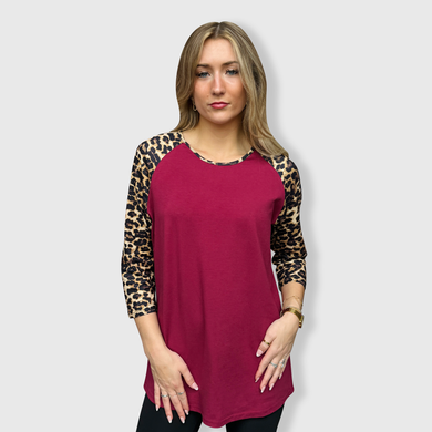 Cheetah Print Burgundy Raglan with Transfer $26.99