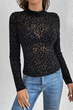 Load image into Gallery viewer, LEOPARD PRINT STAND COLLAR MESH BOTTOMING TOP - $18.35