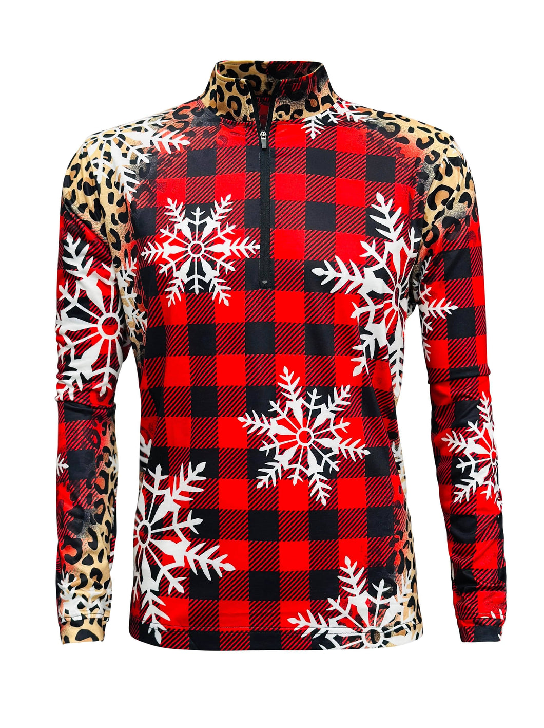 Cheetah Buffalo Plaid Snowflakes Quarter Zip Top - $20.00