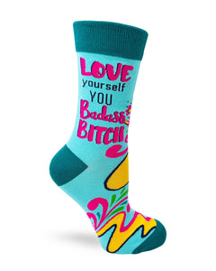 Love Yourself You Badass Bitch Ladies' Novelty Crew Socks