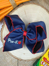 Load image into Gallery viewer, School Grade Embroidered Apple Moonstitch Bow