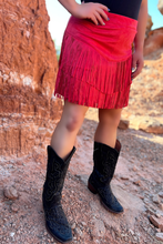 Load image into Gallery viewer, FORT WORTH FRINGE SKIRT RED $45.90