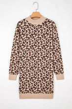 Load image into Gallery viewer, Khaki Leopard Print High Neck Shift Mini Sweater Dress - $54.99