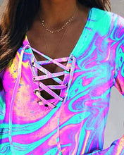Load image into Gallery viewer, Marble print eyelet lace up casual top