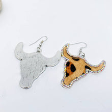 Load image into Gallery viewer, Western Style Cowboy Rhinestone Cowhide Cowhead Earrings -WJ