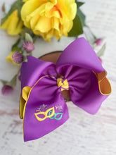 Load image into Gallery viewer, Mardi Gras Embroidered Double Layer Hair Bow