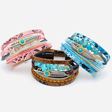 Load image into Gallery viewer, Metal Feather Charm Gravel Woven Leather Bracelet - BJ/LB