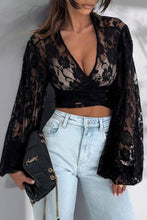 Load image into Gallery viewer, CWTBLL01972_V-NECK SEXY LACE LONG SLEEVE T-SHIRT TOP
