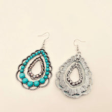 Load image into Gallery viewer, Rhinestone Turquoise Double-layer Drop Dangle Earrings - WJ