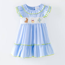 Load image into Gallery viewer, Girls Blue Easter Smocked Dress