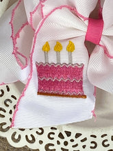 Load image into Gallery viewer, Birthday Cake Embroidered Moonstitch Hair Bow